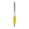 Plastic Ball Pen With Coloured Rubber Grip, Blue Ink Yellow | Without Branding
