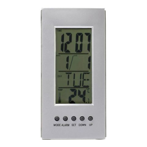 Desk Clock With Thermometer Silver | 1-Colour Pad Print