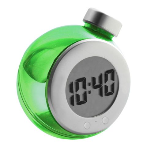 LCD Water Powered Desk Clock Green - Silver | 1-Colour Pad Print