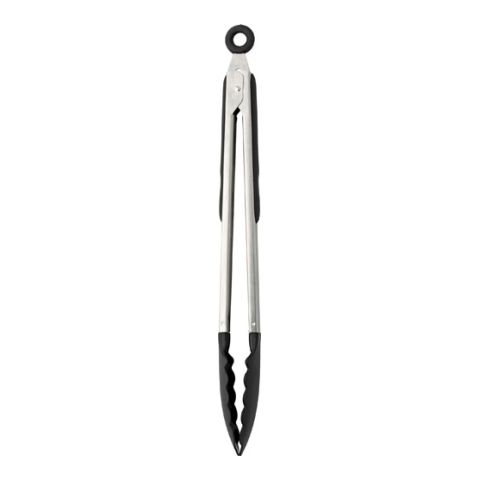 Food Tongs With A Rubber Gripped Handle Black - Silver | Without Branding