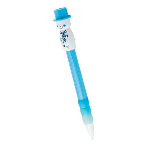 Plastic Ball Pen With A Snowman Figure  Light Blue | Without Branding