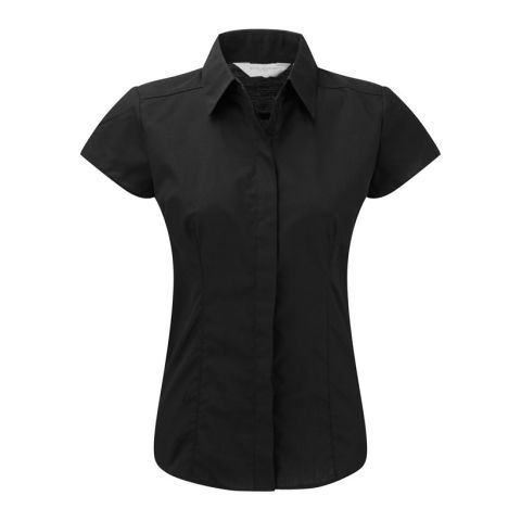 Short Sleeved Bodycon Popeline Blouse Black | No Branding