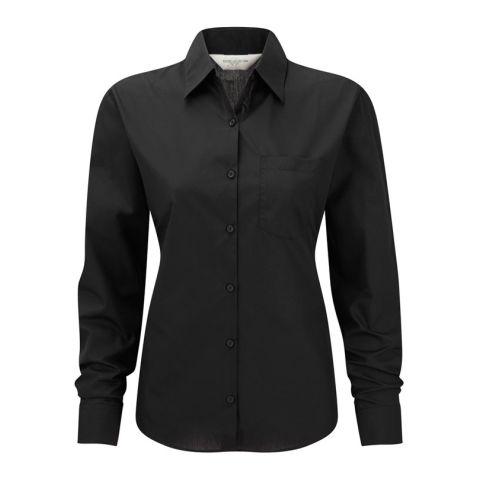 Long Sleeve Popeline Blouse Black | No Branding