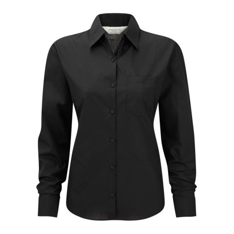 Long Sleeve Popeline Blouse Black | No Branding