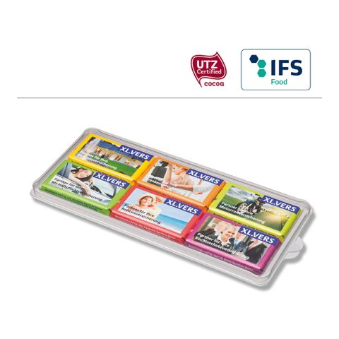 Chocolate display 6-pack with 2-6 motifs of MIDI milk chocolate bar  1C Digital Print