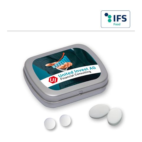 MINI tin with hinged lid with peppermint pastilles 2C Digital Print