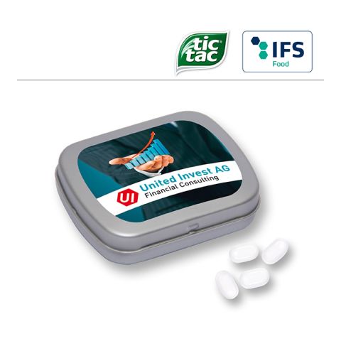 MINI tin with hinged lid with tic tac