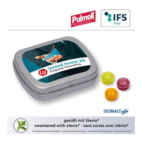 MINI tin with hinged lid with Pulmoll throat candies 2C Digital Print