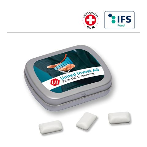 MINI tin with hinged lid with chewing gum 4C Digital Print