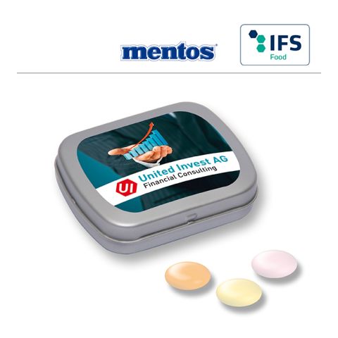 MINI tin with hinged lid with Mentos 4C Digital Print