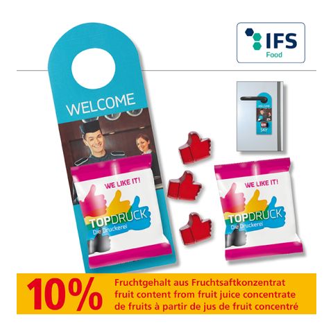 Promo Door-Tag with fruit gum bag, 10 g 1-4C Digital Print