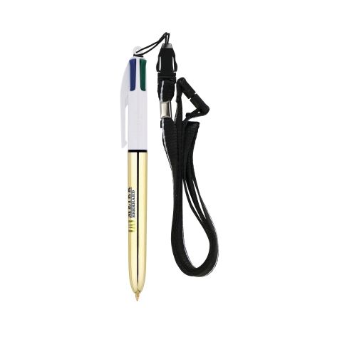 BIC 4 Colours Shine Ball Pen + Lanyard White - Medium Blue | Without Branding