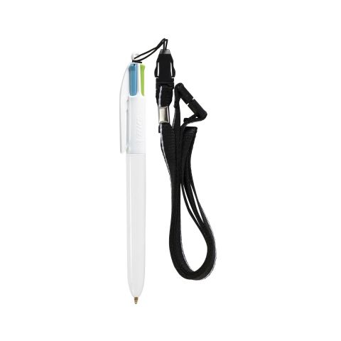 BIC 4 Colours Fashion Ball Pen + Lanyard White - Light Green | Without Branding