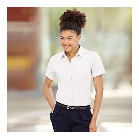 Lady-Fit Short Sleeve Oxford Shirt White | No Branding