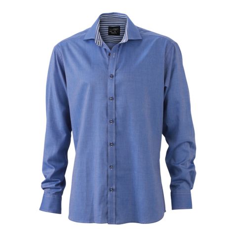 Men&#039;s Shirt with Point-Design Medium Blue - White | No Branding