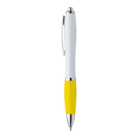 Plastic Ball Pen With Coloured Rubber Grip, Blue Ink Yellow | Without Branding