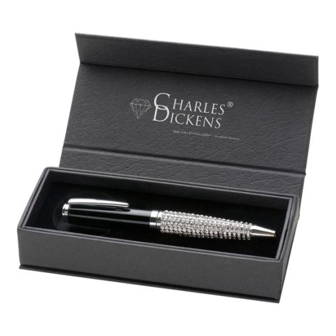 Charles Dickens Swarovski Twist Action Ball Pen Black | Laser Engrave