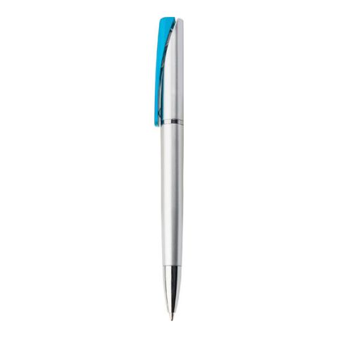 Plastic Ball Pen With Coloured Clip, Black Ink Light Blue | Without Branding