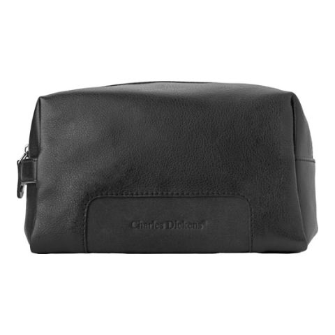 Leather Charles Dickens Toilet Bag Black | 1-Colour Pad Print