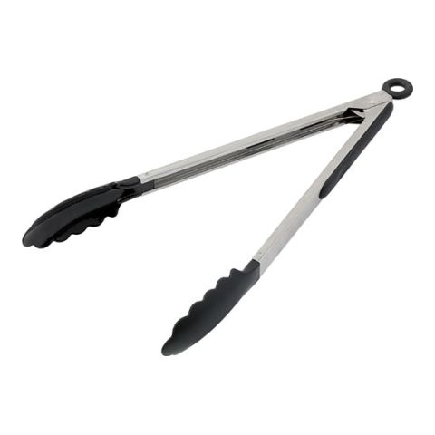 Food Tongs With A Rubber Gripped Handle Black - Silver | Without Branding