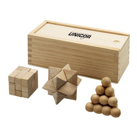 Brainiac 3-Piece Wooden Brainteasers Brown | Without Branding