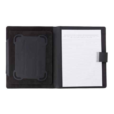 PU A4 Folder With Power Bank &amp; Tablet Holder Black | 1-Colour Pad Print