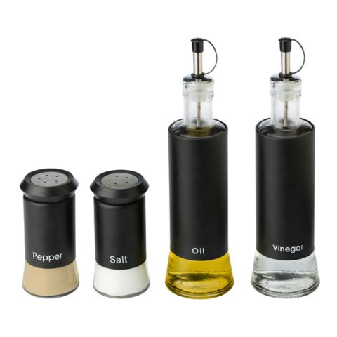 Glass Oil / Vinegar &amp; Salt / Pepper Set Black | 1-Colour Pad Print