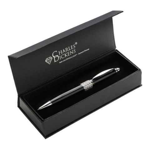 Charles Dickens Swarovski Twist Action Ball Pen Black | Laser Engrave