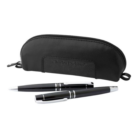 Leather Charles Dickens Zipper Pencil Case Black | 1-Colour Pad Print