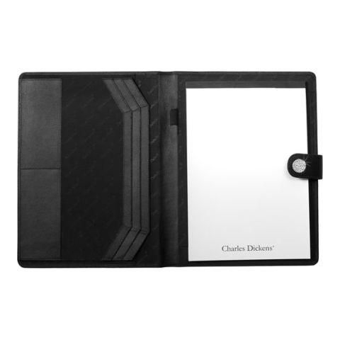 Charles Dickens Swarovski Bonded Leather Folder Black | 1-Colour Pad Print