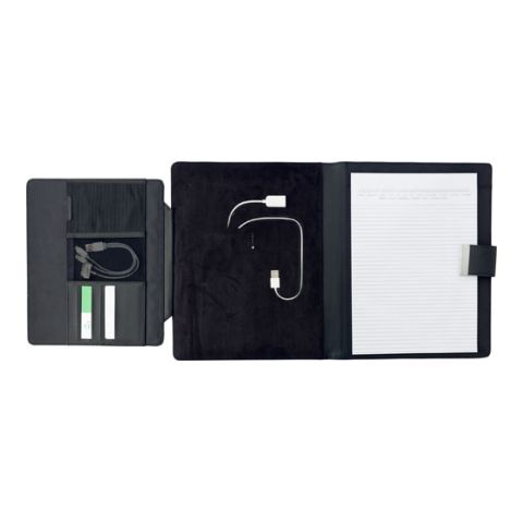 PU A4 Folder With Power Bank &amp; Tablet Holder Black | 1-Colour Pad Print