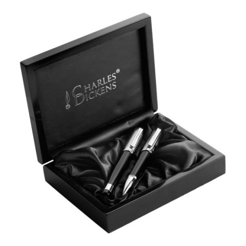 Charles Dickens Metal Pen Set Black - Silver | 1-Colour Pad Print