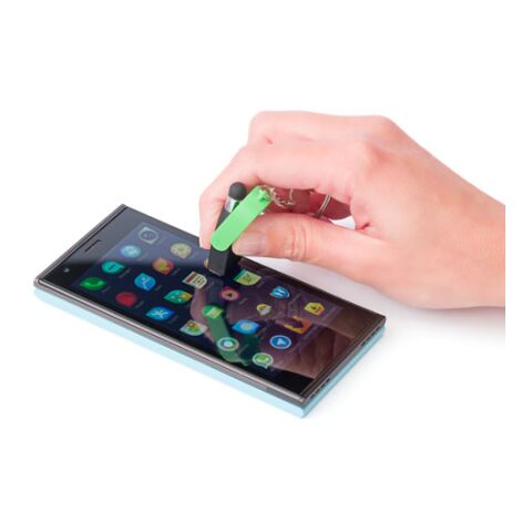 Steel Key Chain With Tip For Capacitive Screens &amp; A Screen Cleaner Light Green | Without Branding